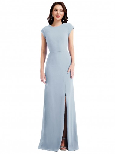 Cap Sleeves Stretch Crepe Light Sky Blue Long Formal Evening Gown / Prom Dress / Bridesmaid Dress London