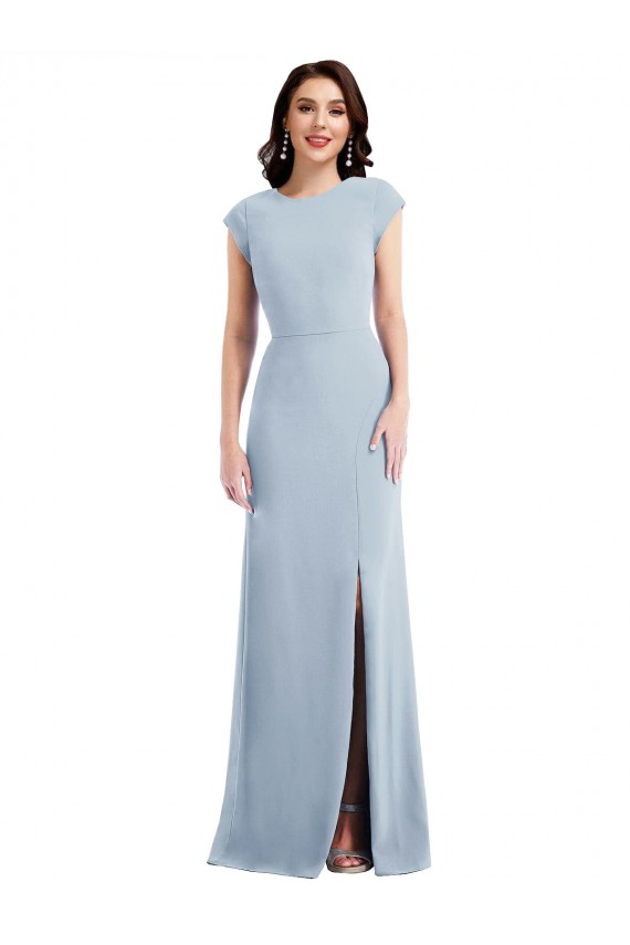 Cap Sleeves Stretch Crepe Light Sky Blue Long Formal Evening Gown / Prom Dress / Bridesmaid Dress London