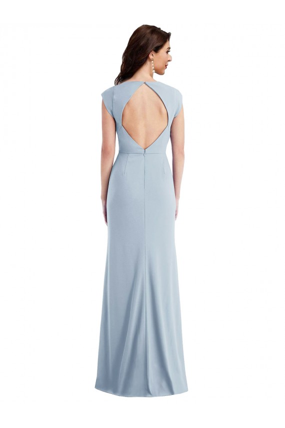Cap Sleeves Stretch Crepe Light Sky Blue Long Formal Evening Gown / Prom Dress / Bridesmaid Dress London