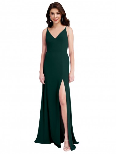Sleeveless V-Neck Stretch Crepe Midnight Green Long Formal Evening Gown / Prom Dress / Bridesmaid Dress London