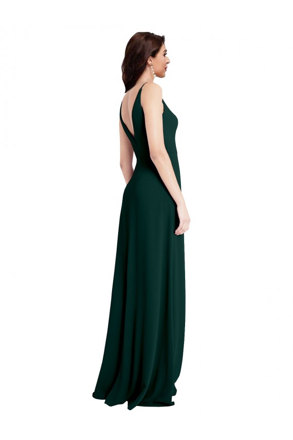 Sleeveless V-Neck Stretch Crepe Midnight Green Long Formal Evening Gown / Prom Dress / Bridesmaid Dress London