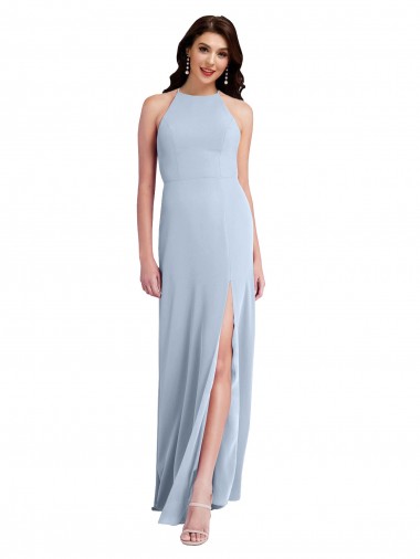 Sleeveless High Neck Stretch Crepe Light Sky Blue Sheath Long Formal Evening Gown / Prom Dress / Bridesmaid Dress London