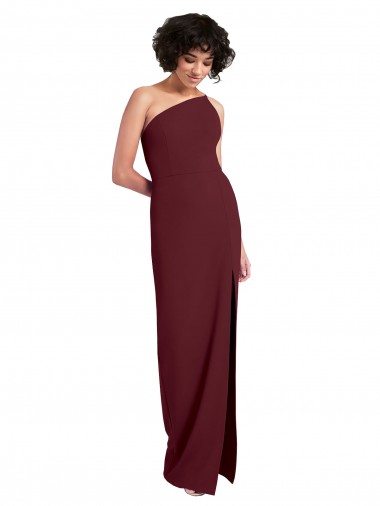Sleeveless One Shoulder Stretch Crepe Burgundy Gold Long Formal Evening Gown / Prom Dress / Bridesmaid Dress London