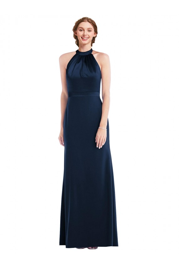 Sleeveless High Neck Stretch Crepe Dark Navy Long Semi Formal Evening Dress / Prom Dress / Bridesmaid Dress London