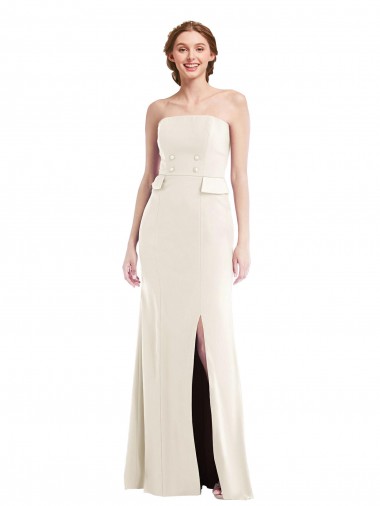 Sleeveless Strapless Stretch Crepe Ivory Long Semi Formal Evening Dress / Prom Dress / Bridesmaid Dress London