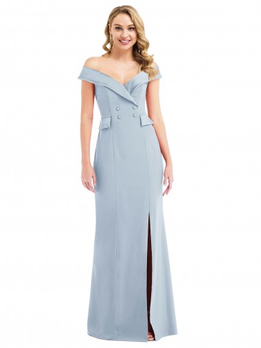 Sleeveless Off the Shoulder Stretch Crepe Light Sky Blue Long Semi Formal Evening Dress / Prom Dress / Bridesmaid Dress London