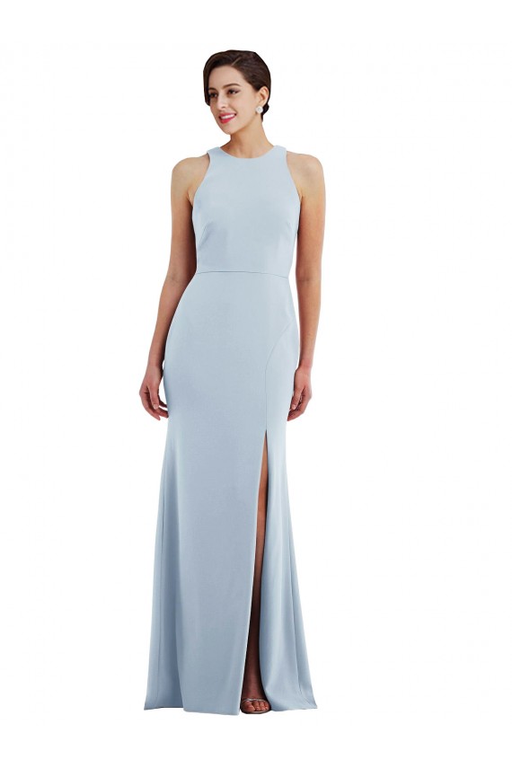 Sleeveless Jewel Neck Stretch Crepe Light Sky Blue Long Formal Evening Gown / Prom Dress / Bridesmaid Dress London