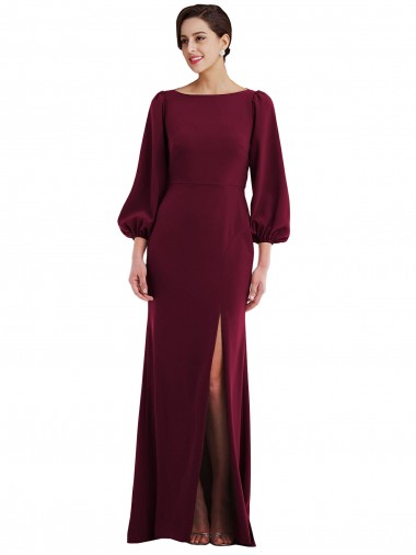 Long Sleeves Bateau Neck Stretch Crepe Burgundy Gold Long Formal Evening Gown / Prom Dress / Bridesmaid Dress London