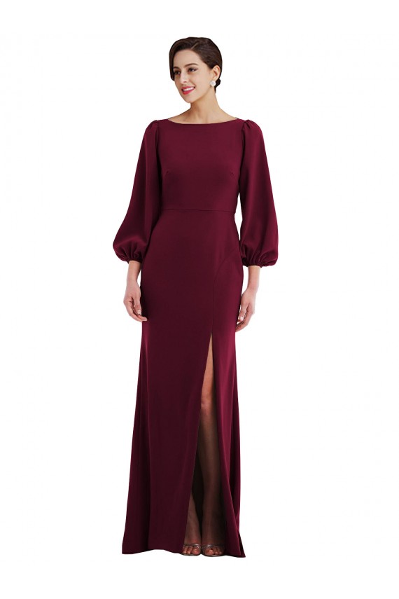 Long Sleeves Bateau Neck Stretch Crepe Burgundy Gold Long Formal Evening Gown / Prom Dress / Bridesmaid Dress London