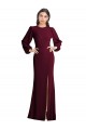 Puff Sleeves Bateau Neck Stretch Crepe Burgundy Gold Long Formal Dress / Bridesmaid Dress London