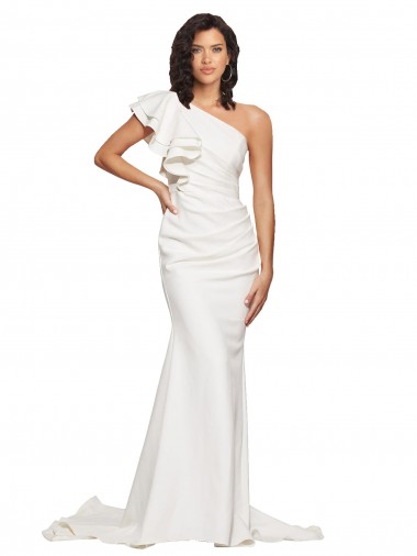 Sleeveless One Shoulder Stretch Crepe Ivory Sweep Train Semi Formal Evening Dress / Prom Dress / Bridesmaid Dress London