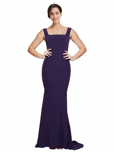 Sleeveless Square Neck Stretch Crepe Dark Navy Sweep Train Semi Formal Evening Dress / Prom Dress / Bridesmaid Dress London