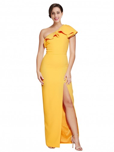 Sleeveless One Shoulder Stretch Crepe Saffron Long Formal Evening Gown / Prom Dress / Bridesmaid Dress London