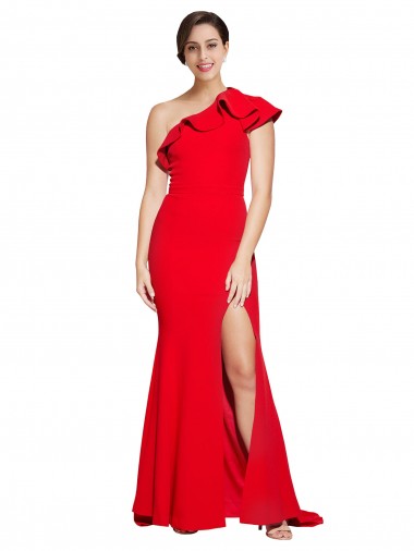 Sleeveless One Shoulder Stretch Crepe Red Sweep Train Semi Formal Evening Dress / Prom Dress / Bridesmaid Dress London