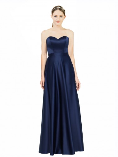 Sleeveless Sweetheart Stretch Satin Dark Navy Long Black Tie Evening Gown / Bridesmaid Dress London