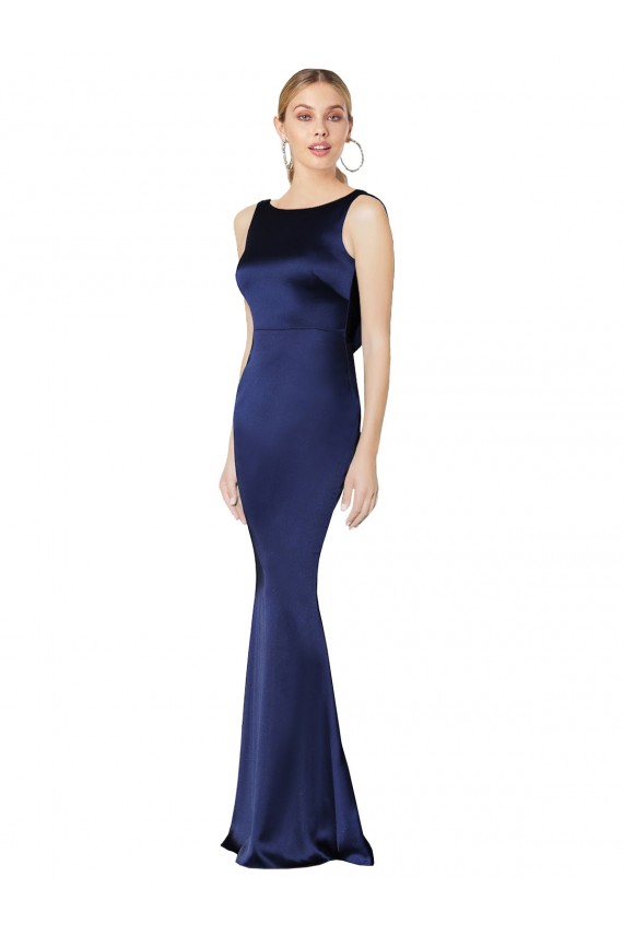 Sleeveless High Neck Stretch Satin Dark Navy Long Formal Evening Gown / Prom Dress / Bridesmaid Dress London