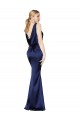 Sleeveless High Neck Stretch Satin Dark Navy Long Formal Evening Gown / Prom Dress / Bridesmaid Dress London