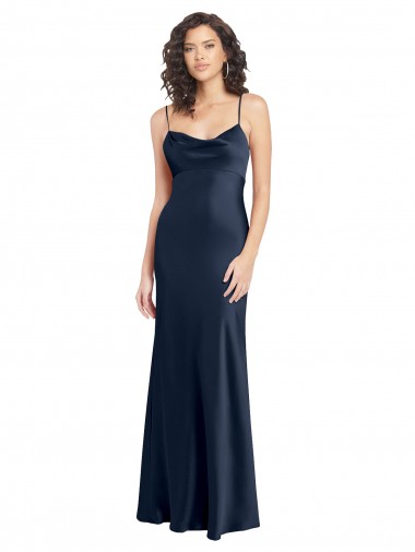 Sleeveless Cowl Neck Stretch Satin Dark Navy Long Black Tie Evening Gown / Prom Dress / Bridesmaid Dress London