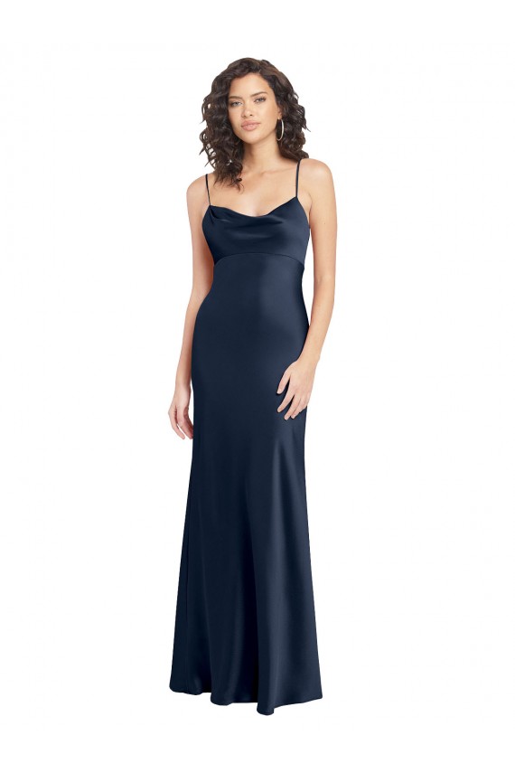 Sleeveless Cowl Neck Stretch Satin Dark Navy Long Black Tie Evening Gown / Prom Dress / Bridesmaid Dress London