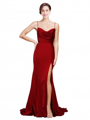 Sleeveless Cowl Neck Stretch Satin Burgundy Sweep Train Black Tie Evening Gown / Prom Dress / Bridesmaid Dress London