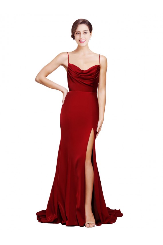 Sleeveless Cowl Neck Stretch Satin Burgundy Sweep Train Black Tie Evening Gown / Prom Dress / Bridesmaid Dress London