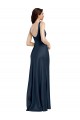 Sleeveless Square Neck Stretch Satin Dark Navy Long Formal Evening Gown / Prom Dress / Bridesmaid Dress London