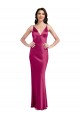Sleeveless V-Neck Stretch Satin Fuchsia Long Formal Evening Gown / Prom Dress / Bridesmaid Dress London