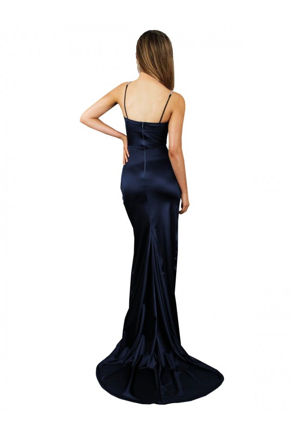 Sleeveless Sweetheart Stretch Satin Dark Navy Long Formal Evening Gown / Prom Dress / Bridesmaid Dress London