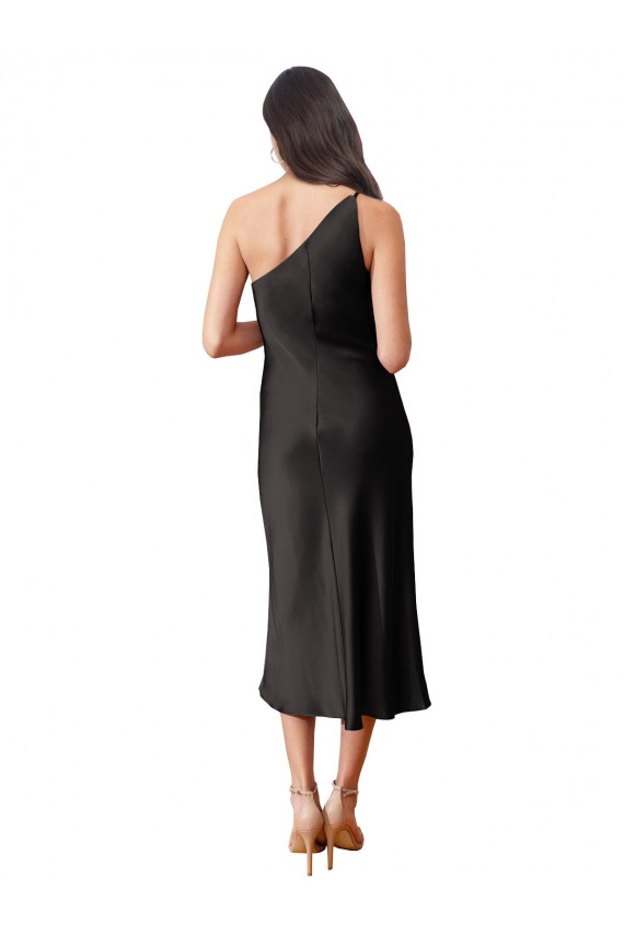 Sleeveless One Shoulder Stretch Satin Black Midi Length Black Tie Evening Dress / Prom Dress / Bridesmaid Dress London