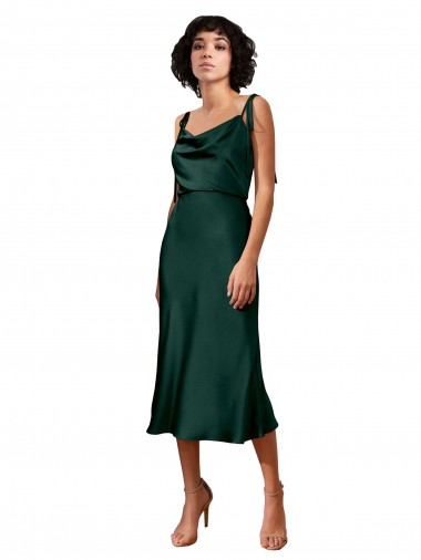 Sleeveless Cowl Neck Stretch Satin Hunter Midi Length Black Tie Evening Gown / Prom Dress / Bridesmaid Dress London