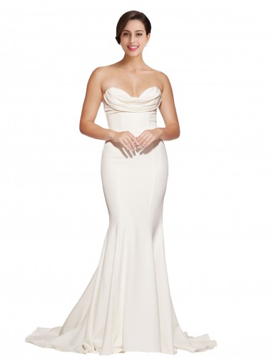 Sleeveless Strapless Stretch Satin Ivory Sweep Train Formal Evening Gown / Prom Dress / Bridesmaid Dress London