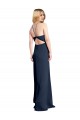 Sleeveless Halter Neck Stretch Satin Dark Navy Long Formal Evening Gown / Prom Dress / Bridesmaid Dress London