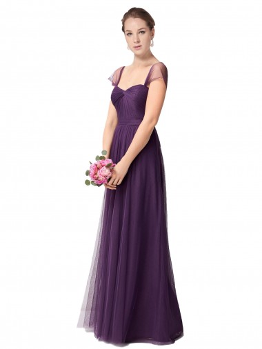 Cap Sleeves Sweetheart Tulle Plum Purple Long Bridesmaid Dress London