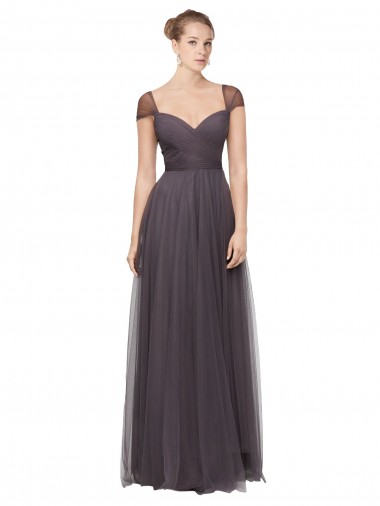 Cap Sleeves Sweetheart Tulle Pewter Long Bridesmaid Dress London