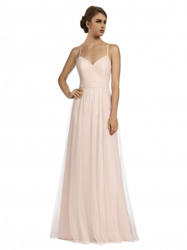 Sleeveless Spaghetti Straps Tulle Pink Long Bridesmaid Dress London