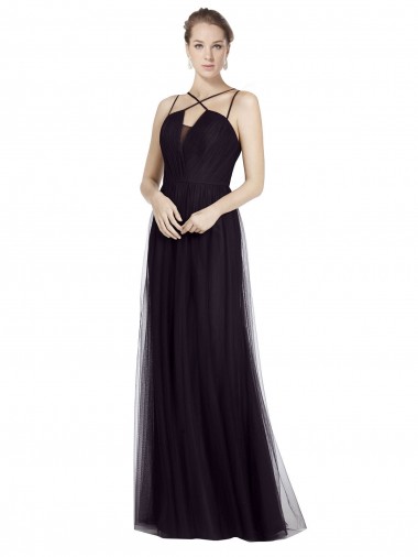 Sleeveless High Neck Tulle Black Long Bridesmaid Gown London