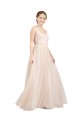 Sleeveless Scoop Neck Tulle Pink Long Semi Formal Evening Dress / Bridesmaid Dress London
