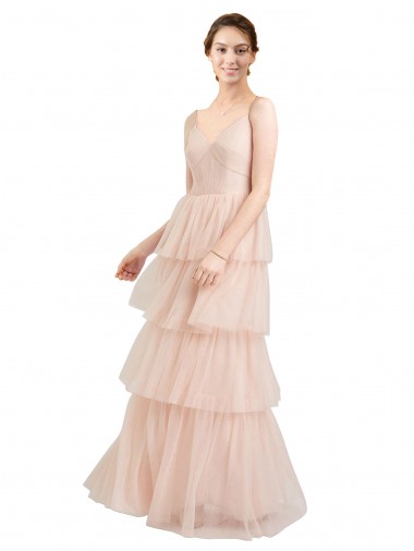 Sleeveless V-Neck Tulle Pink Long Semi Formal Evening Dress / Bridesmaid Dress London