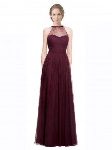 Sleeveless Sweetheart Tulle Red Long Bridesmaid Dress London