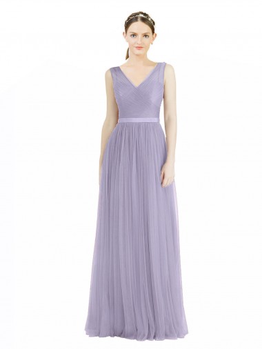 Sleeveless V-Neck Tulle Lilac Long Bridesmaid Dress London