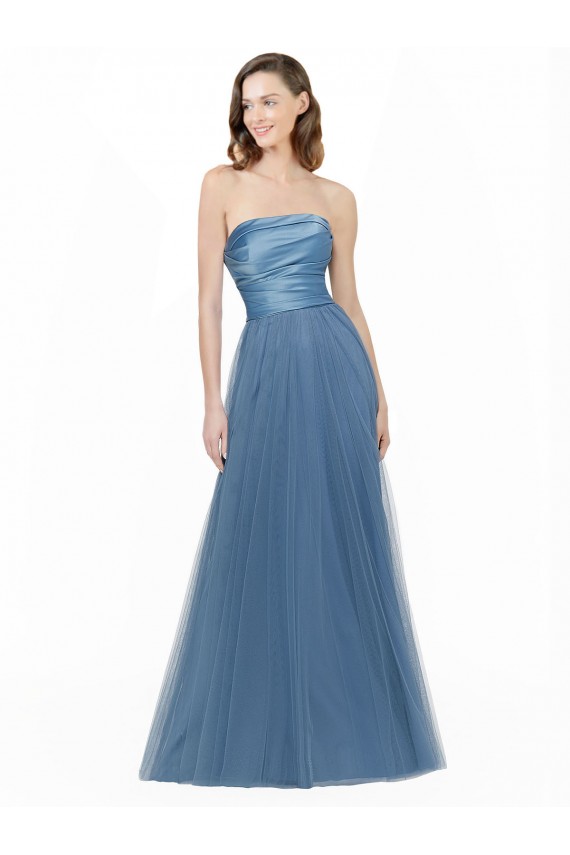 Sleeveless Strapless Satin & Tulle Long Bridesmaid Dress London