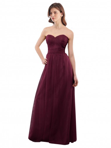 Sleeveless Strapless Tulle Burgundy Long Bridesmaid Dress London