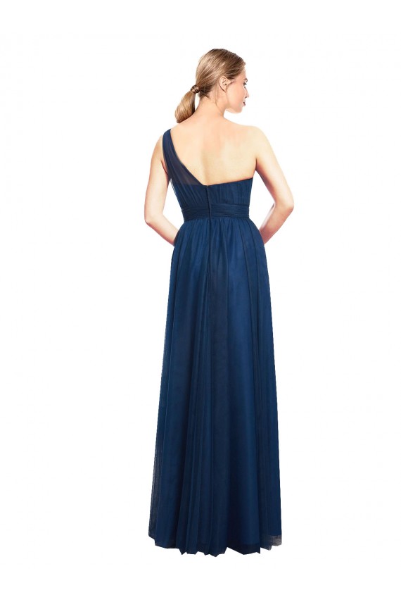 Sleeveless One Shoulder Tulle Black Long Bridesmaid Dress / Evening Dress London