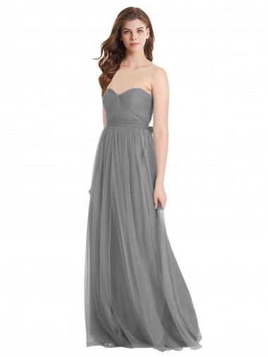 Sleeveless Sweetheart Tulle Slate Grey Long Bridesmaid Gown London