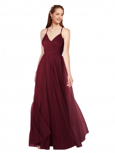 Sleeveless Sweetheart Tulle Burgundy Long Bridesmaid Dress London