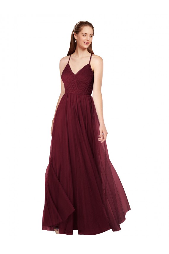 Sleeveless Sweetheart Tulle Burgundy Long Bridesmaid Dress London