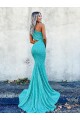 Sleeveless One Shoulder Velvet Sequin Shown Color Sweep Train Prom Dresses London