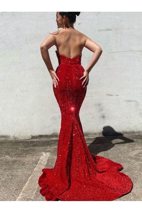Sleeveless Sweetheart Velvet Sequin Burgundy Court Train Prom Dress / Evening Gown London