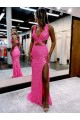Sleeveless V-Neck Velvet Sequin Shown Color Long Sweep Train Evening Dress London