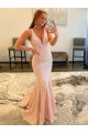 Sleeveless V-Neck Velvet Sequin Shown Color Sweep Train Evening Dress London
